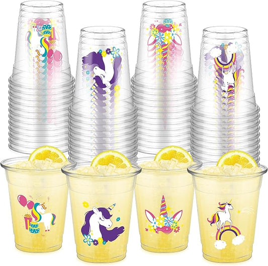 50 Pcs Unicorn Cups 12 oz Unicorn Plastic Glasses Clear Disposable