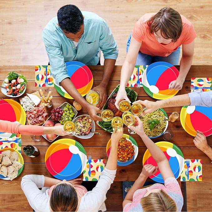 96 Pcs Summer Pool Beach Party Paper Plates Napkins Beach Pool Ball