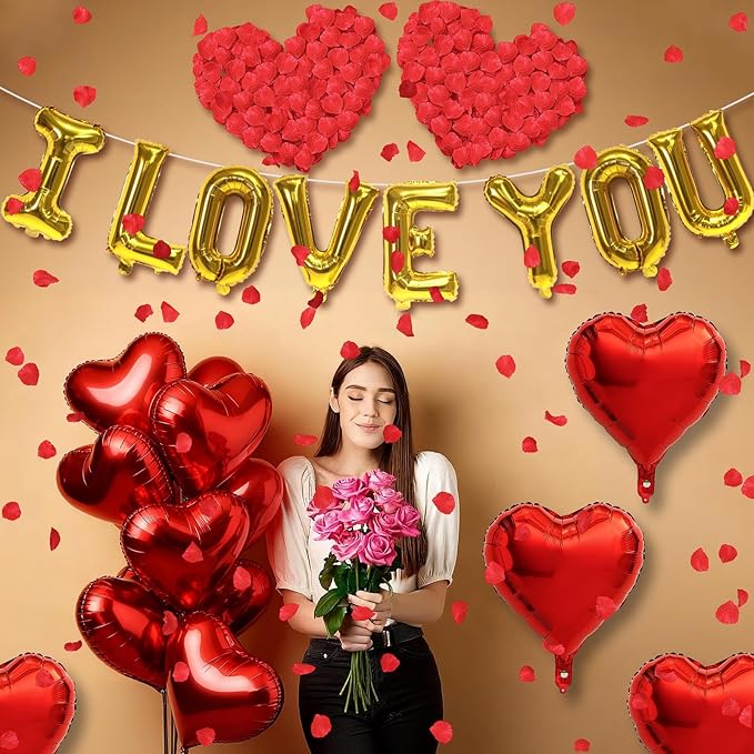I Love You Balloons Valentines Day Decorations Red Heart Love Foil