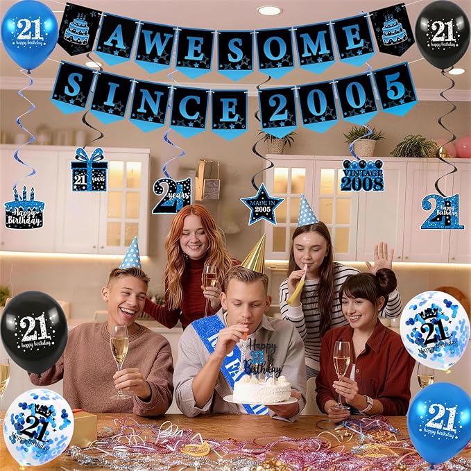 21st Birthday Decorations for Him Black Blue Back in 2005 Birthday
