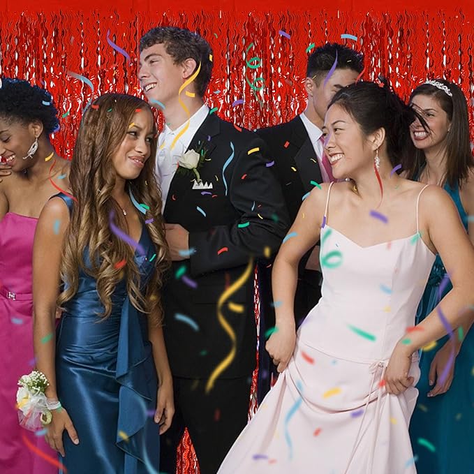 Red Tinsel Foil Fringe Curtains Wavy Backdrop for Parties Sparkle Meta