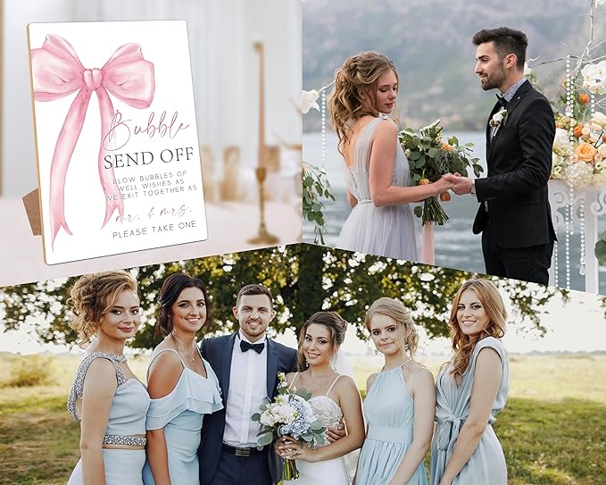 Pink Bow Theme Wooden Wedding Signs Bubble Send Off Sign Bridal