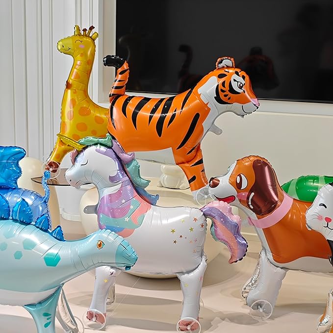 Self Standing Large Blue Dinosaur Animal Balloon With Wheels Walking
