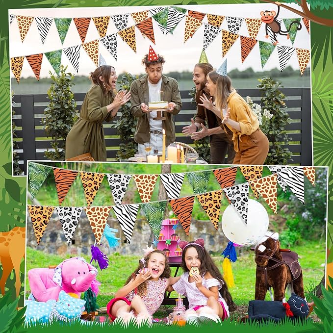 5 Pcs Jungle Zoo Animal Print Decoration Safari Birthday Banner Wild