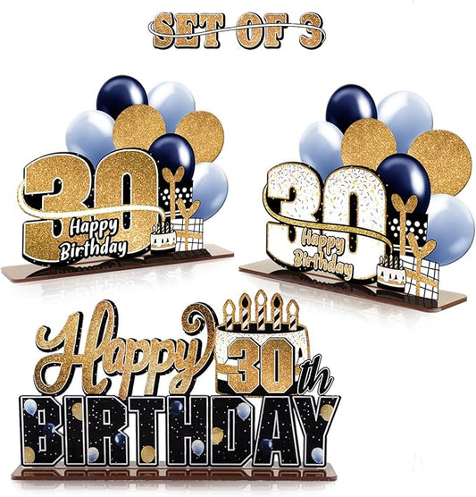 LINGTEER Happy 30th Birthday Gold Acrylic Table Topper Centerpieces