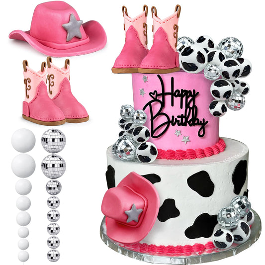25PCS Cowgirl Cake Decorations Cowgirl Hat and Boot Cake Toppers Disco