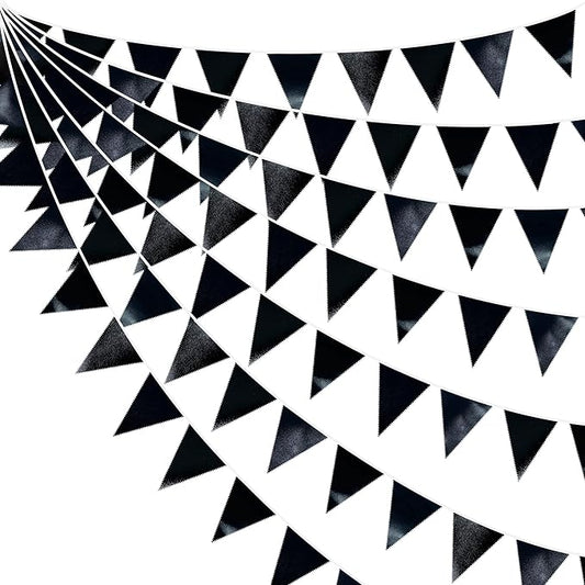 Black Party Decorations Triangle Pennant Banner Flag Black Metallic