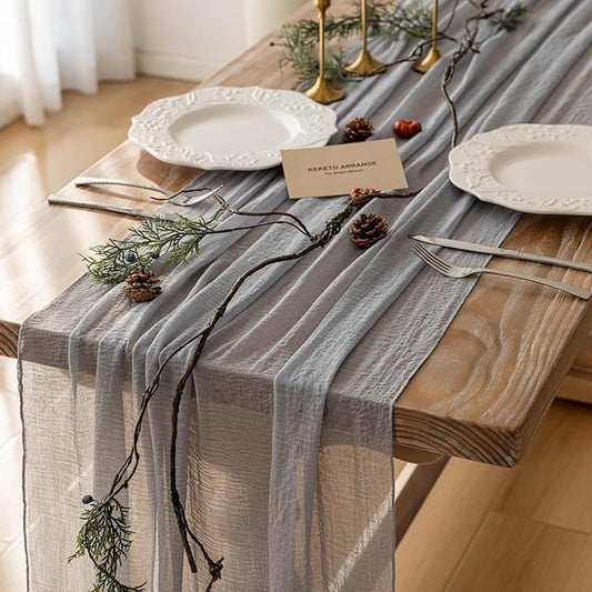 Keketoarrange 3pcs Dusty Blue Gauze Rustic Cheesecloth Table Runner