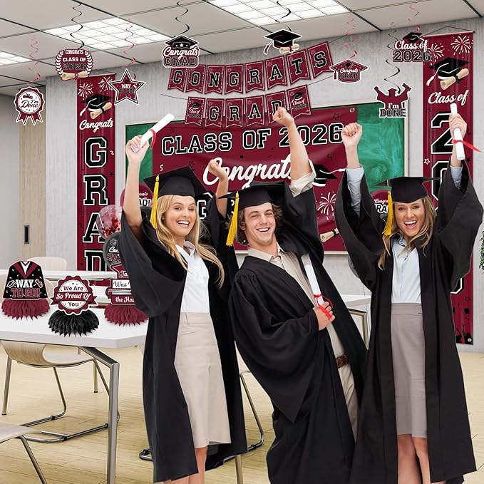 Graduation Decorations 2026 Maroon Graduation Party Decor Set include