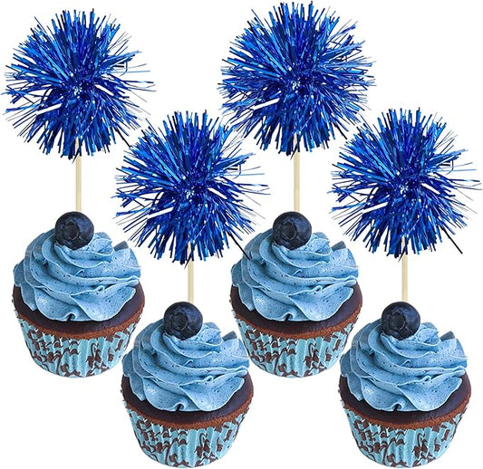 30Pcs Foil Firework Cupcake Toppers Sparkle Tinsel Cake
