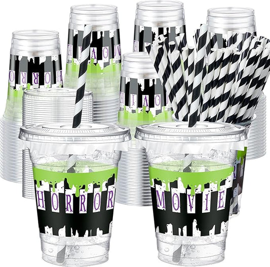 50 Pcs Halloween Black and White Juice Classic Horror Party Plastic