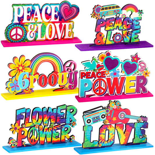 Geetery 6 Pcs 60's Hippie Party Supplies - Groovy Wooden Centerpieces