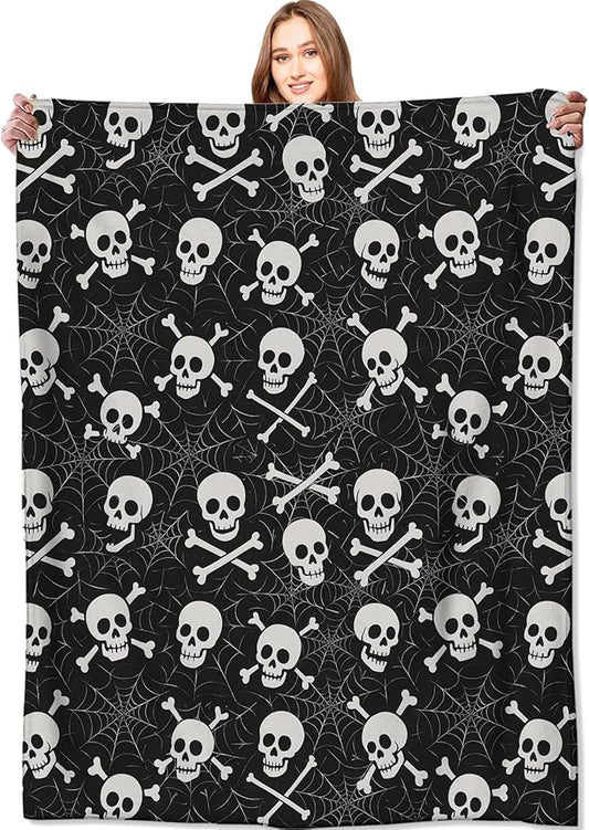 Skull and Crossbones Blanket Halloween Holiday Decor Gothic Spooky