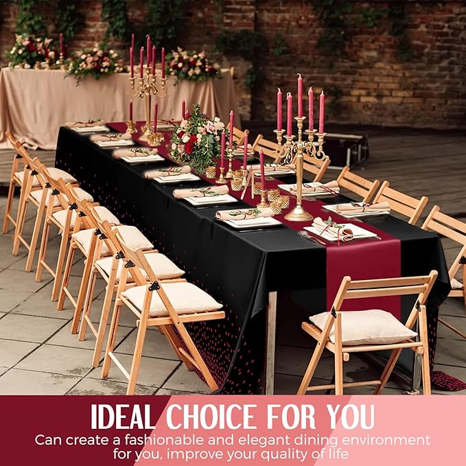 Breling 8 Pack Black and Maroon Disposable Plastic Tablecloths and