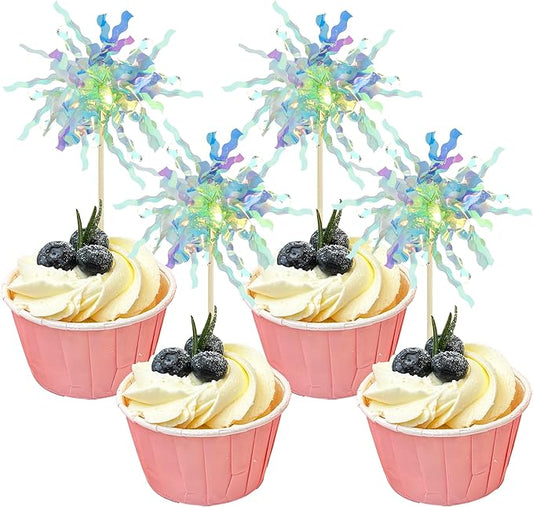 30Pcs Foil Firework Cupcake Toppers Sparkle Tinsel Cake