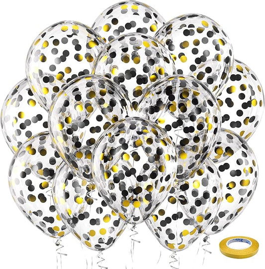 Black Gold Confetti Latex Balloons - 60 Pack 12 inch Helium