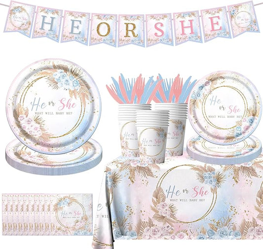 Boho Baby Shower Decorations 142Pcs Gender Reveal Plates Napkins