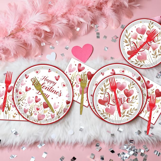 Valentines Day Plates and Napkins Decorations 96PCS Galentines Love