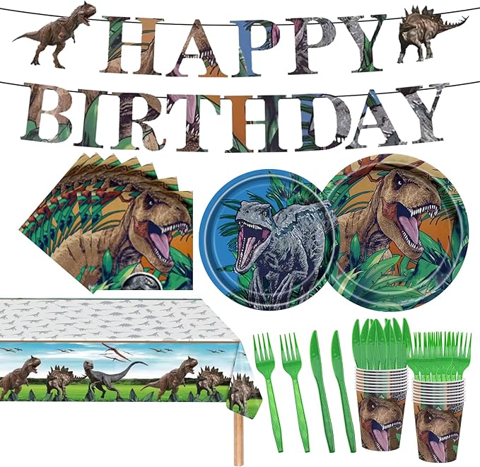 98PCS Dinosaur Birthday Party Supplies Dinosaur Party Tableware Set