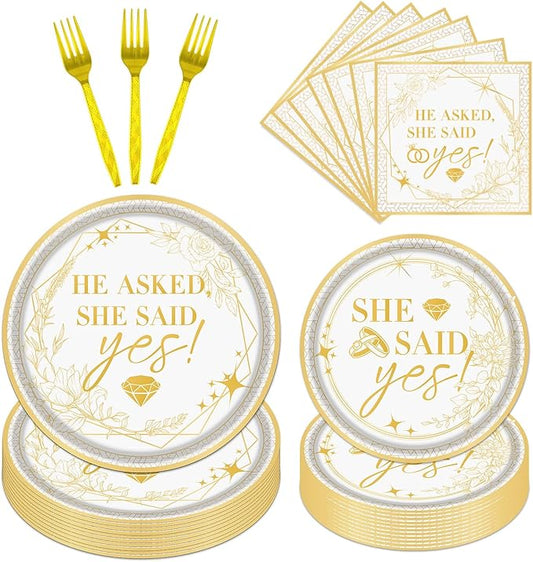 Engagement Party Tableware Decorations 96PCS She Said Yes Disposable