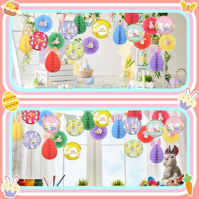 18 Pcs Easter Party Decoration Easter Honeycomb Decorations Hanging