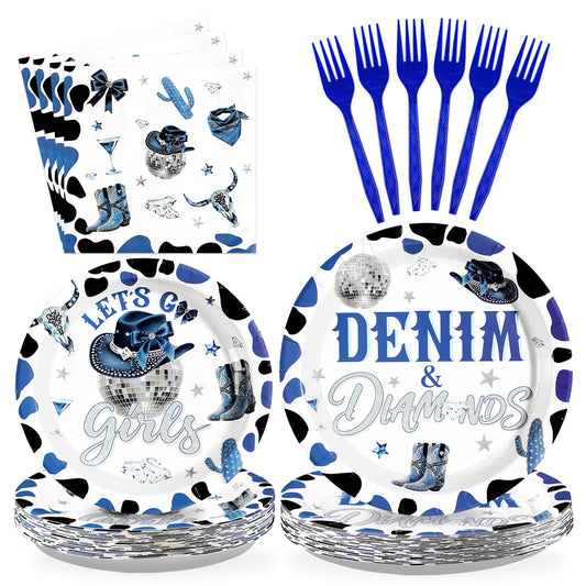 96Pcs Denim and Diamonds Party Decorations Blue Western Disco Cowgirls