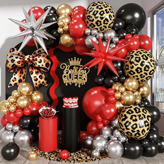 Red Black Gold Balloon Arch Garland Kit Leopard Cheetah Print Party