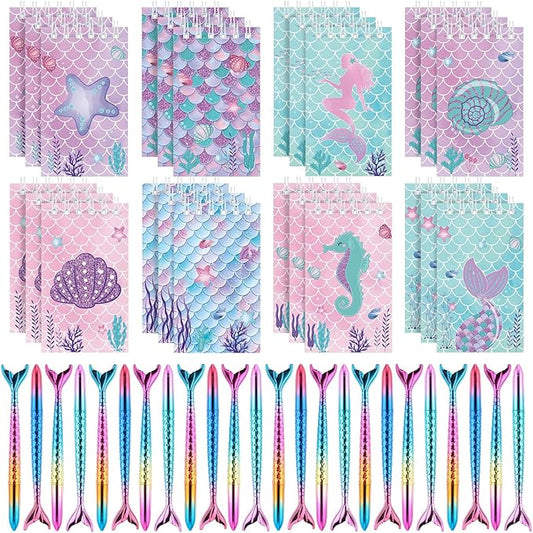 48 Pieces Mermaid Party Favors 24 Mini Mermaid Notepads Spiral