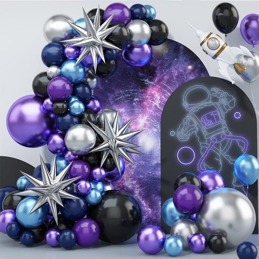 Space Balloon Arch Kit, Space Birthday Decorations Blue Purple Silver