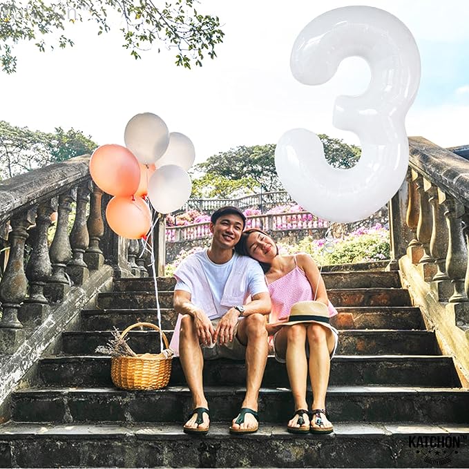 Large, Number 3 Balloon White - 40 Inch | Foil 3 Balloon Number