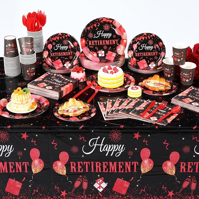 452 Pcs Retirement Party Decorations Supplies Set Include Red Black