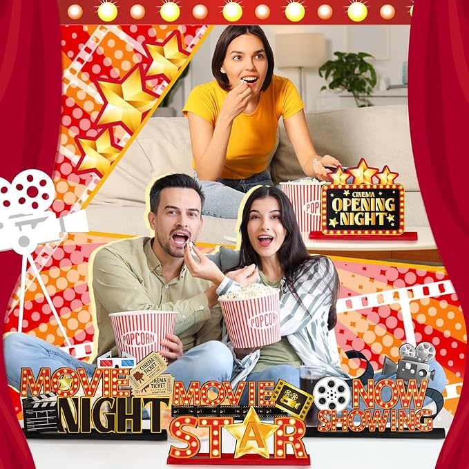 6 Pcs Movie Night Party Decorations Movie Wooden Table Centerpiece