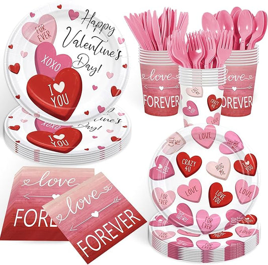 168PCS Happy Valentine's Day Party Supplies Pink Red White Heart