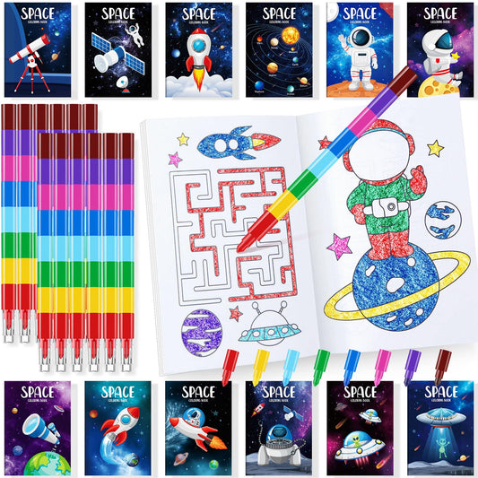 BenLouis 24 Outer Space Mini Coloring Books Kids with 24 Stacking
