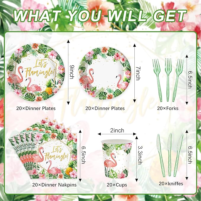 120 Pcs Flamingo Birthday Party Supplies Tropical Luau Hawaiian