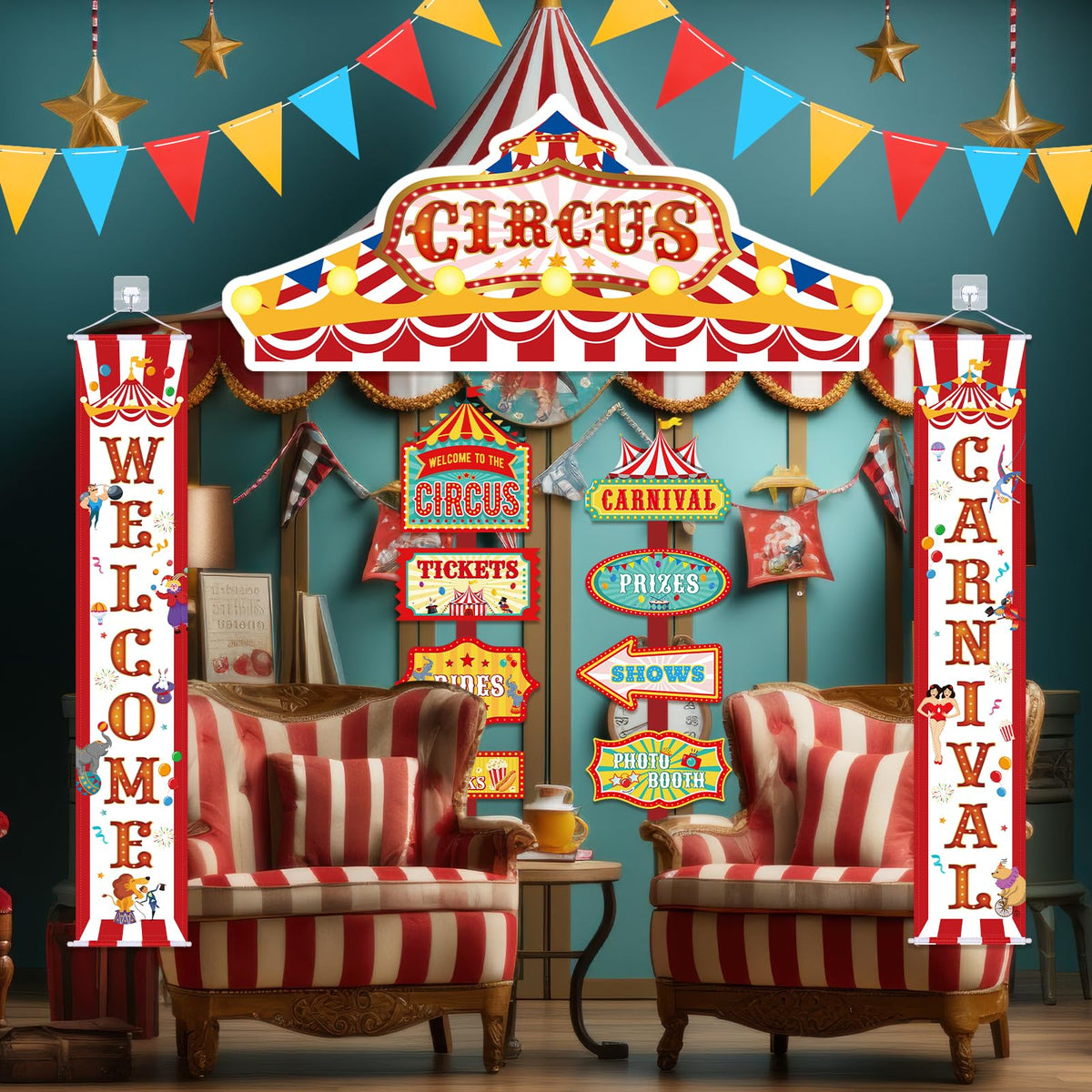 ShinyRelief 15 Pcs Circus Decorations Carnival Striped Awning Porch