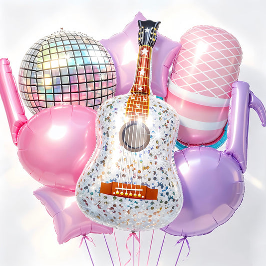 7Pcs Pink Purple Music Note Balloons for Singer Fans Party