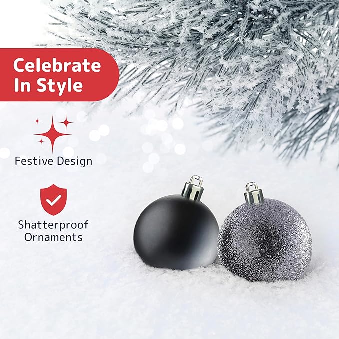 36 Piece Christmas Ornaments Set - Black Shatterproof Balls