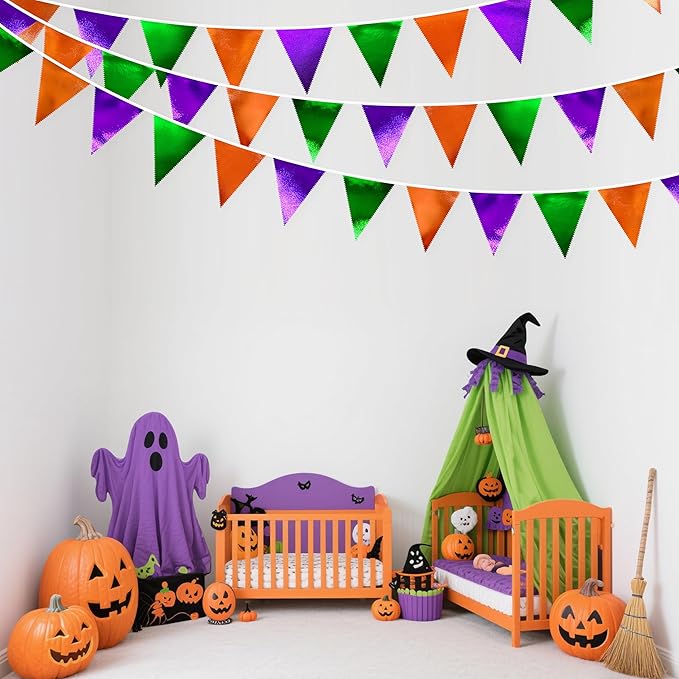 Halloween Party Decorations Metallic Fabric Green Orange Purple