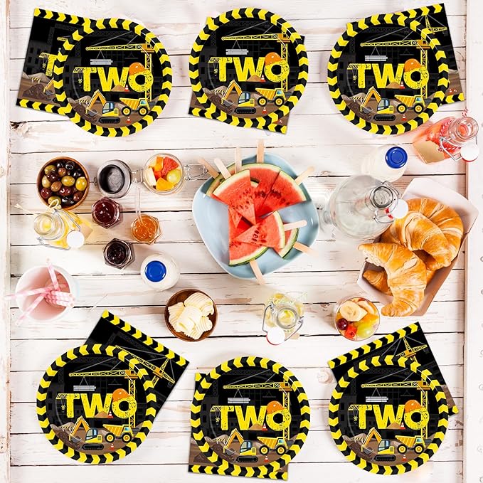 100 Pcs Construction Party Plates and Napkins Set Construction Truck