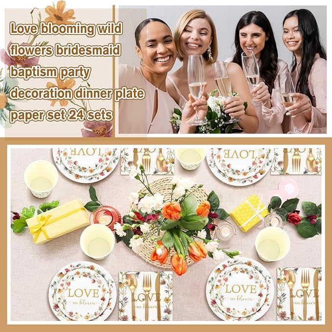 24 Set Love Is in Bloom Wildflower Bridal Shower Decorations