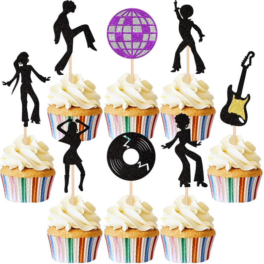 Rsstarxi 24 Pack 70's & 80's Disco Dancing Cupcake Toppers & Picks