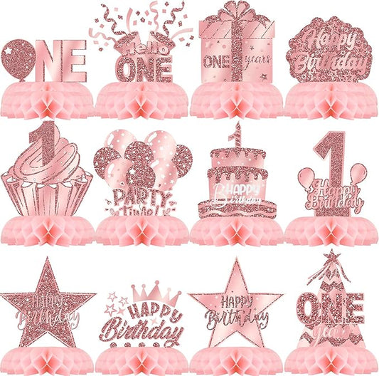 Pink 1st Birthday Table Centerpieces for Baby Girls Rose Gold