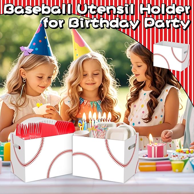 2PCS Baseball Utensil Holder Paper Utensil Caddy for Baseball Party