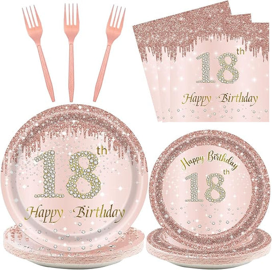 24 Sets 18th Rose Gold Birthday Party Decrations for Girls 18