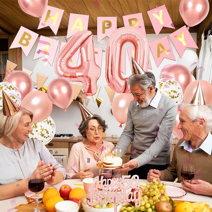 40th Rose Gold Birthday Decorations For Women Number 40 Balloons