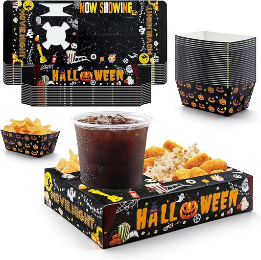 48 Pcs Halloween Party Supplies Movie Night Paper Snack Trays