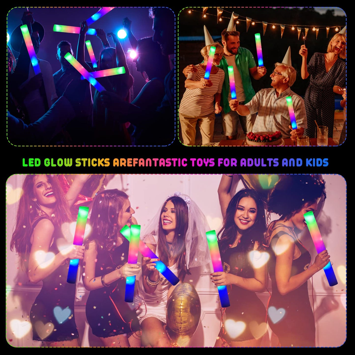 Light Up Glow Sticks Bulk, LED Foam Sticks in The Dark