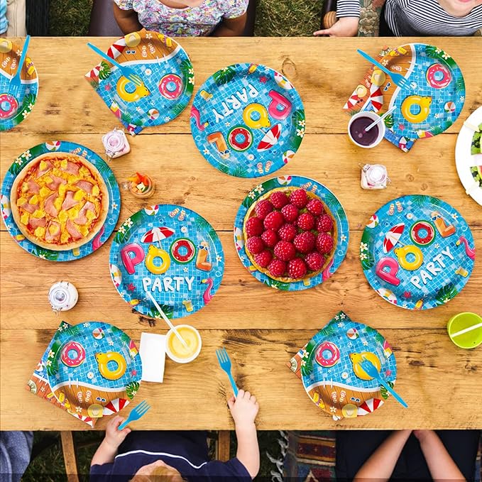 200 Pcs Pool Party Supplies Summer Pool Party Plates and Napkins