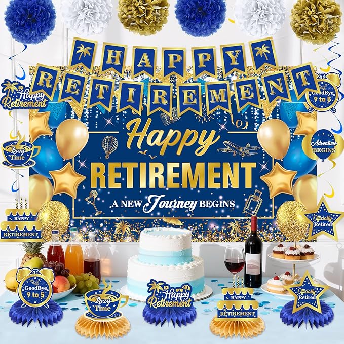 20pcs Retirement Party Decorations for Men Women Blue Gold Happy
